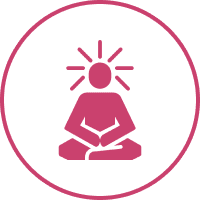 Icon of a person meditating with enlightenment rays around the head.