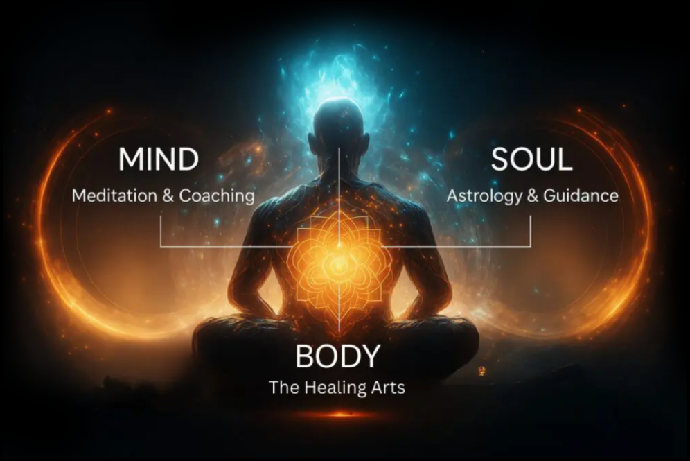 Meditation connecting mind, body, and soul with cosmic energy.