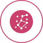 Stylized constellation icon in a pink circle.