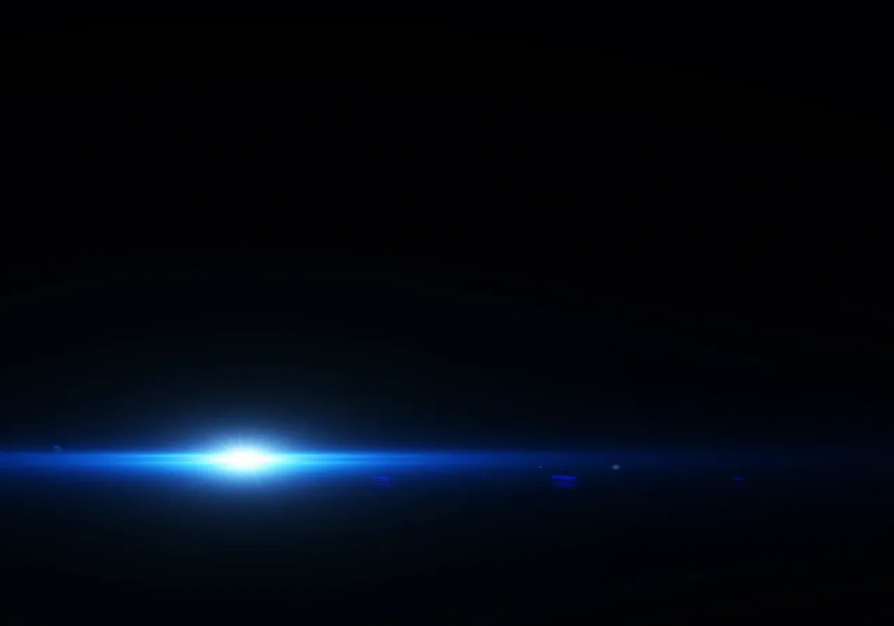 Bright blue light flare against a black background.